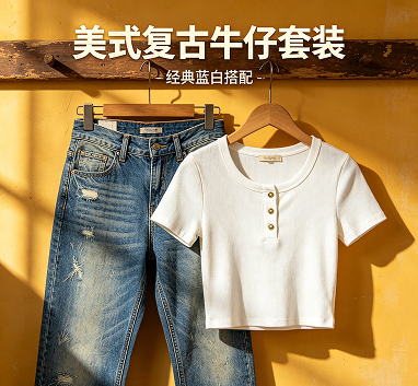 美式复古牛仔套装