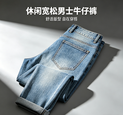 水洗磨白男友风牛仔裤