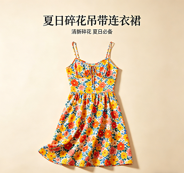 夏日碎花吊带连衣裙