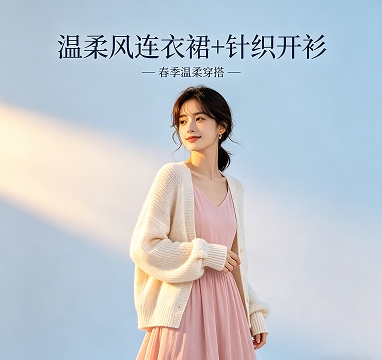 温柔风连衣裙 + 针织开衫套装